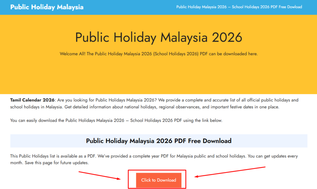Public Holiday Malaysia 2026 PDF Free Download